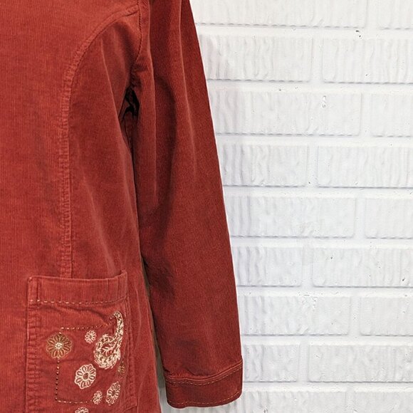 VTG Ms Lee Shacket Womens Medium Corduroy Rust Orange Button Up Embroidery Top - Picture 5 of 12